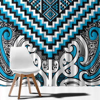 Maori Tukutuku Taniko Motifs Window Curtain Turquoise Poutama Mix Kowhaiwhai