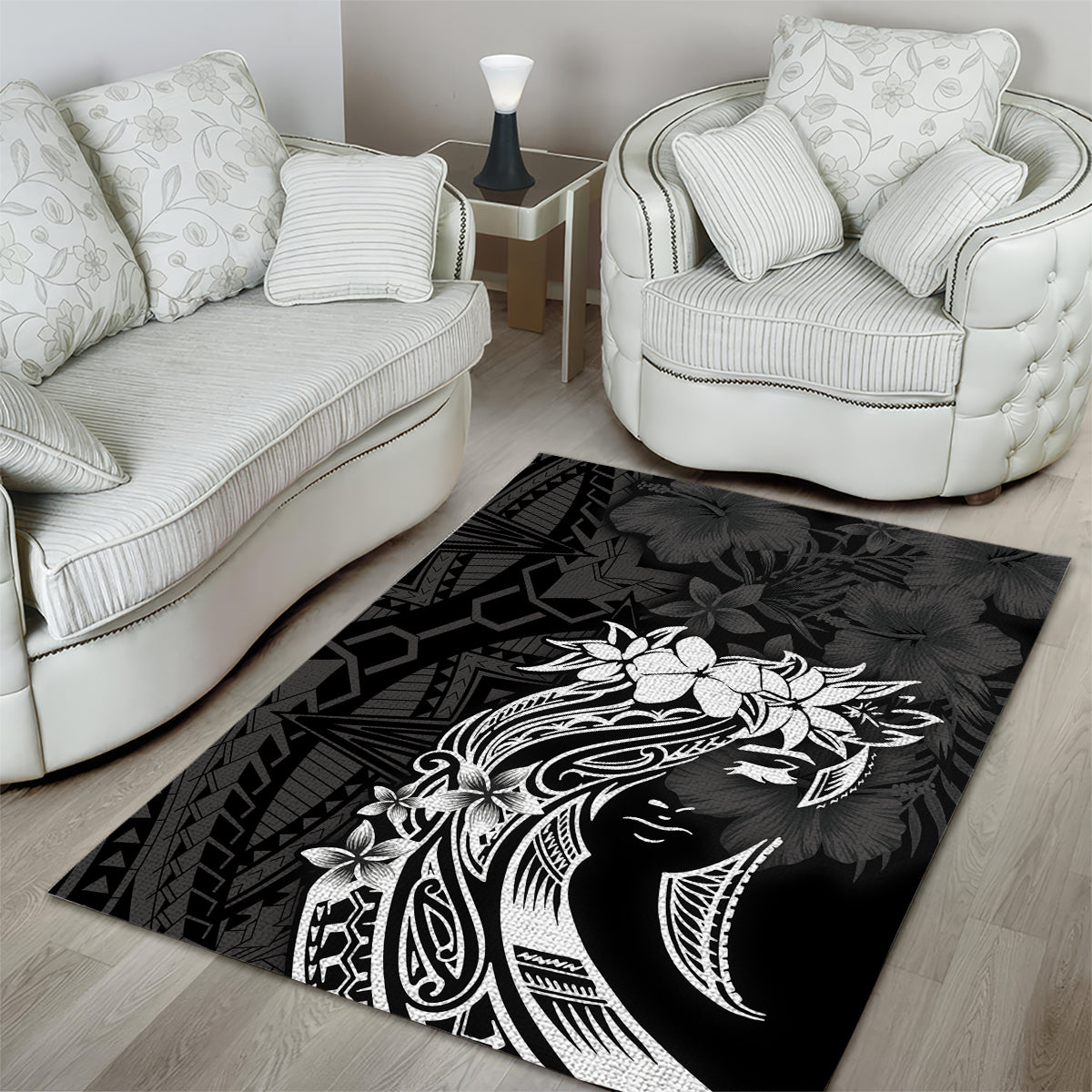 Polynesian Women's Day Area Rug Plumeria Passion - Black LT7 - Polynesian Pride