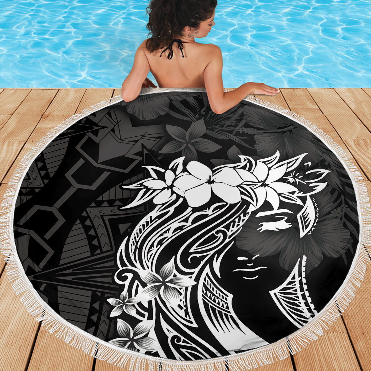 Polynesian Women's Day Beach Blanket Plumeria Passion - Black LT7 - Polynesian Pride