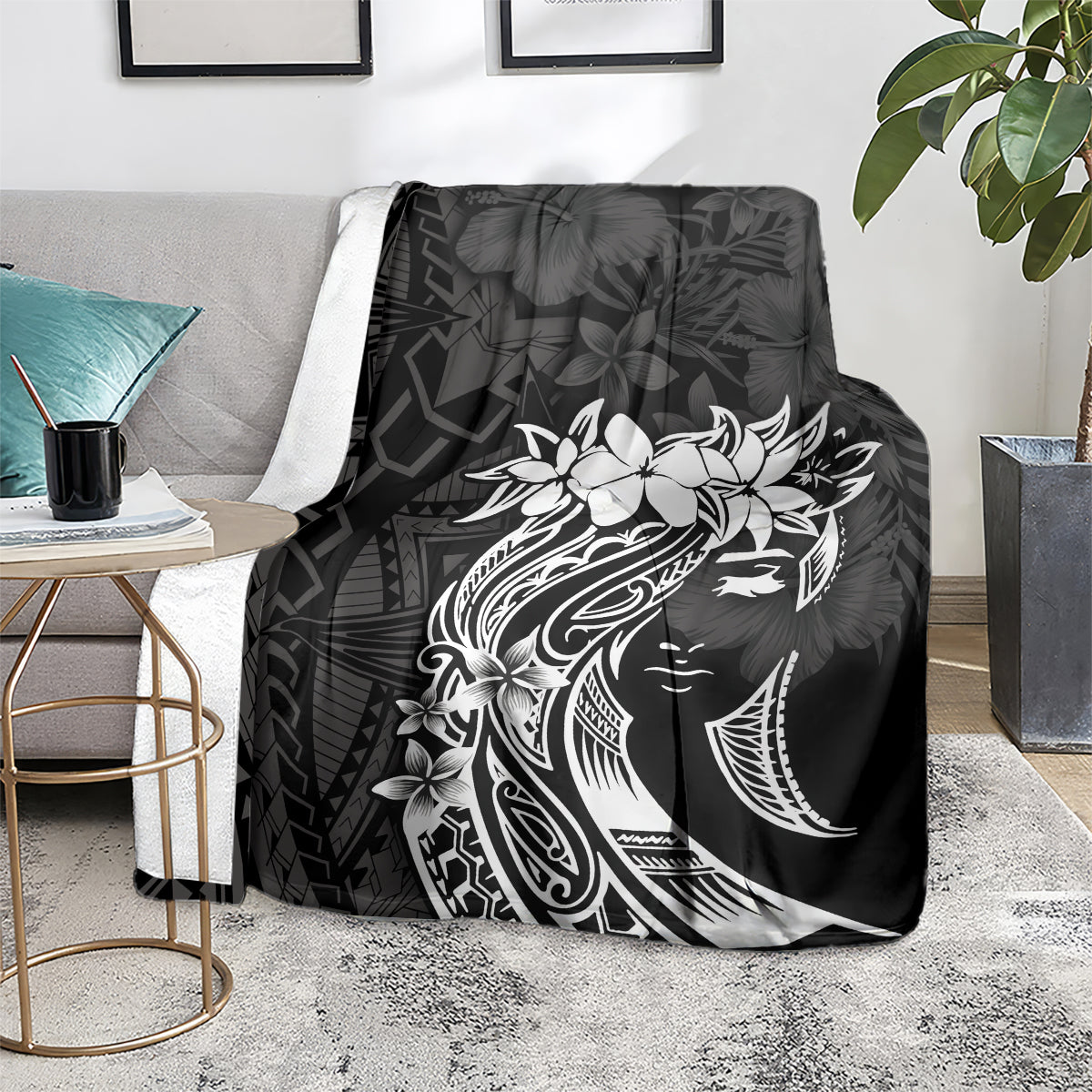 Polynesian Women's Day Blanket Plumeria Passion - Black LT7 - Polynesian Pride