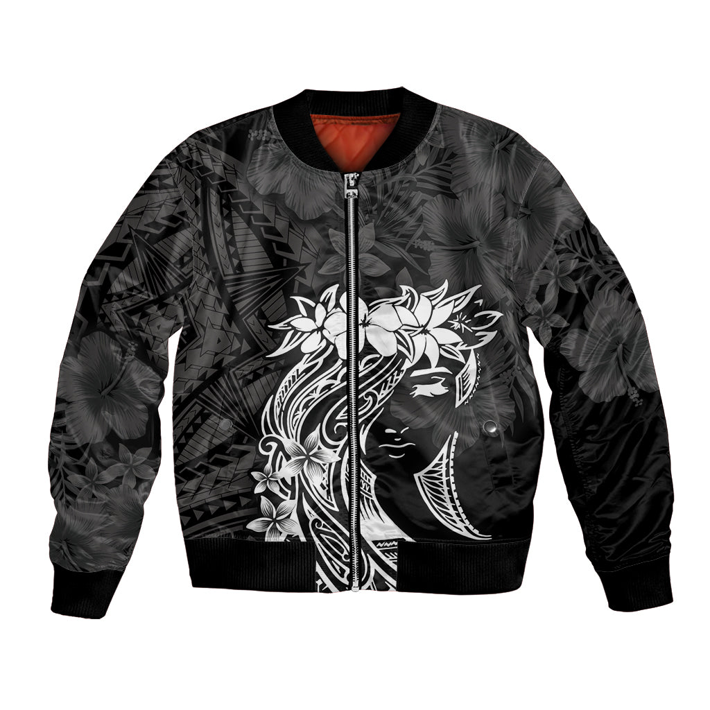 Polynesian Women's Day Bomber Jacket Plumeria Passion - Black LT7 Unisex Black - Polynesian Pride