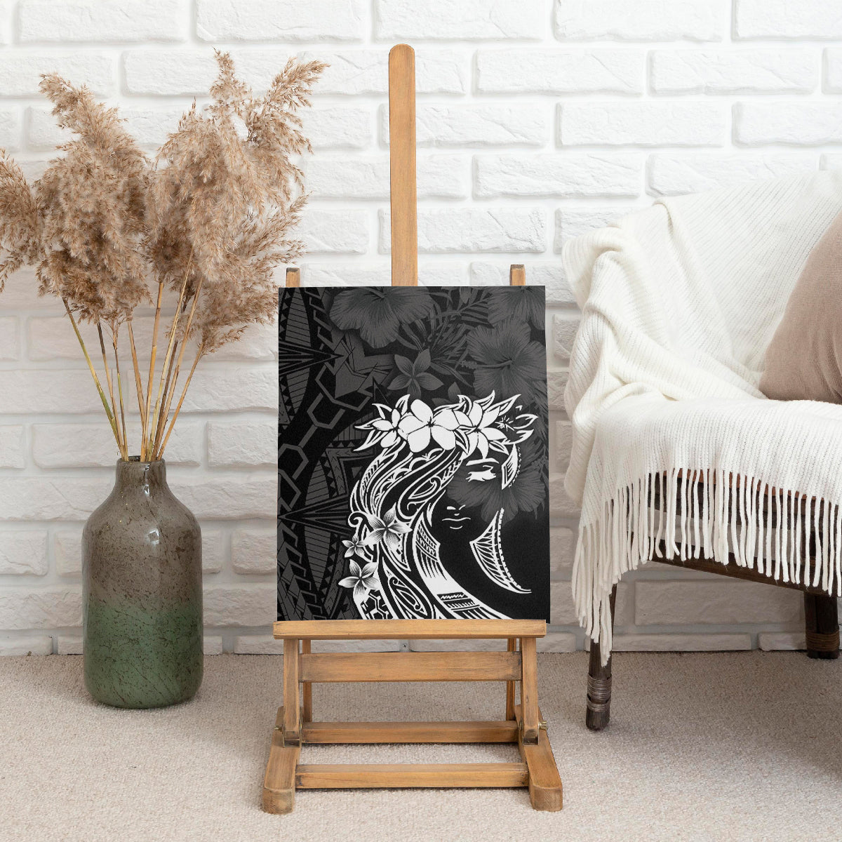 Polynesian Women's Day Canvas Wall Art Plumeria Passion - Black LT7 With Frame 8 x 10 inches Black - Polynesian Pride