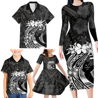 Polynesian Women's Day Family Matching Long Sleeve Bodycon Dress and Hawaiian Shirt Plumeria Passion - Black LT7 - Polynesian Pride