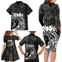 Polynesian Women's Day Family Matching Long Sleeve Bodycon Dress and Hawaiian Shirt Plumeria Passion - Black LT7 - Polynesian Pride