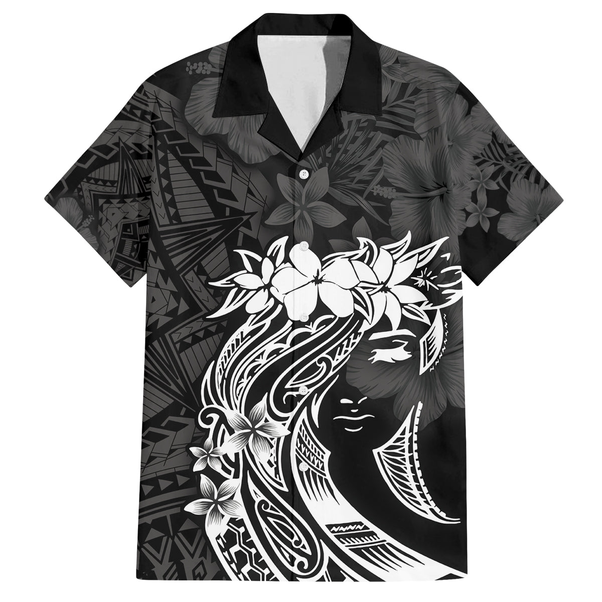 Polynesian Women's Day Family Matching Off Shoulder Long Sleeve Dress and Hawaiian Shirt Plumeria Passion - Black LT7 Dad's Shirt - Short Sleeve Black - Polynesian Pride