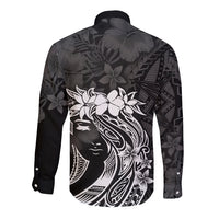 Polynesian Women's Day Long Sleeve Button Shirt Plumeria Passion - Black LT7 - Polynesian Pride