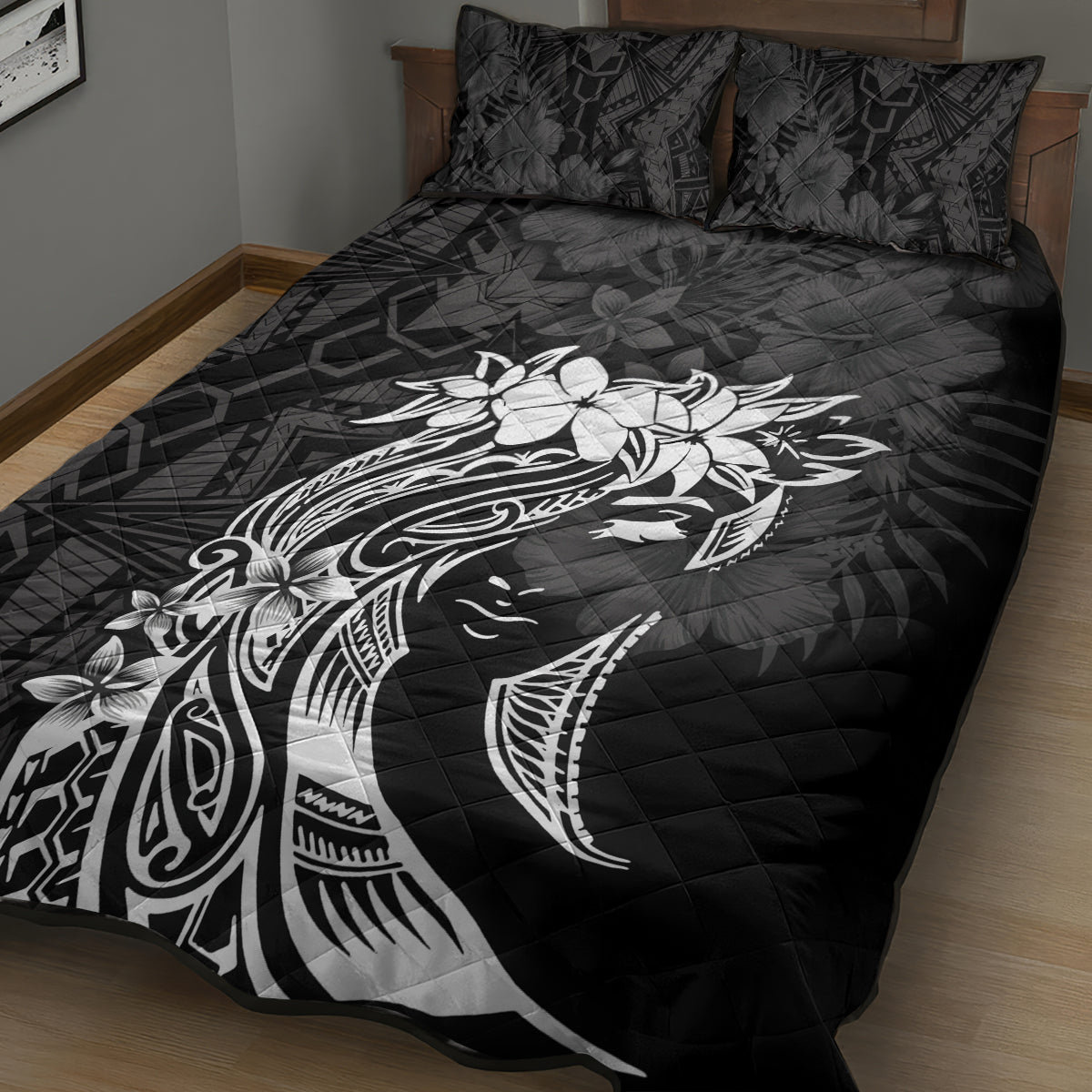 Polynesian Women's Day Quilt Bed Set Plumeria Passion - Black LT7 - Polynesian Pride