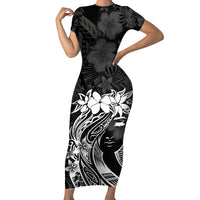 Polynesian Women's Day Short Sleeve Bodycon Dress Plumeria Passion - Black LT7 Long Dress Black - Polynesian Pride