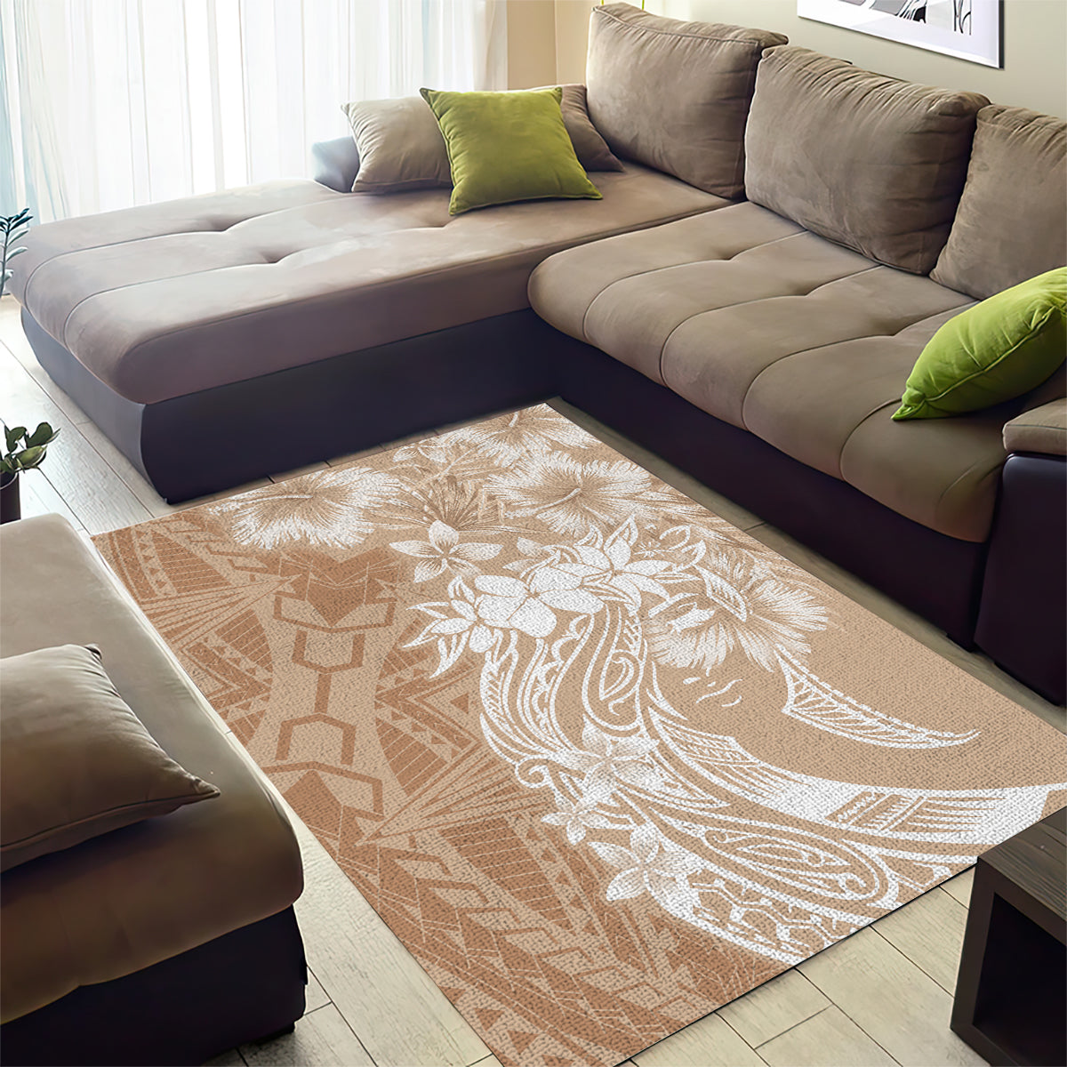 Polynesian Women's Day Area Rug Plumeria Passion - Beige LT7 - Polynesian Pride