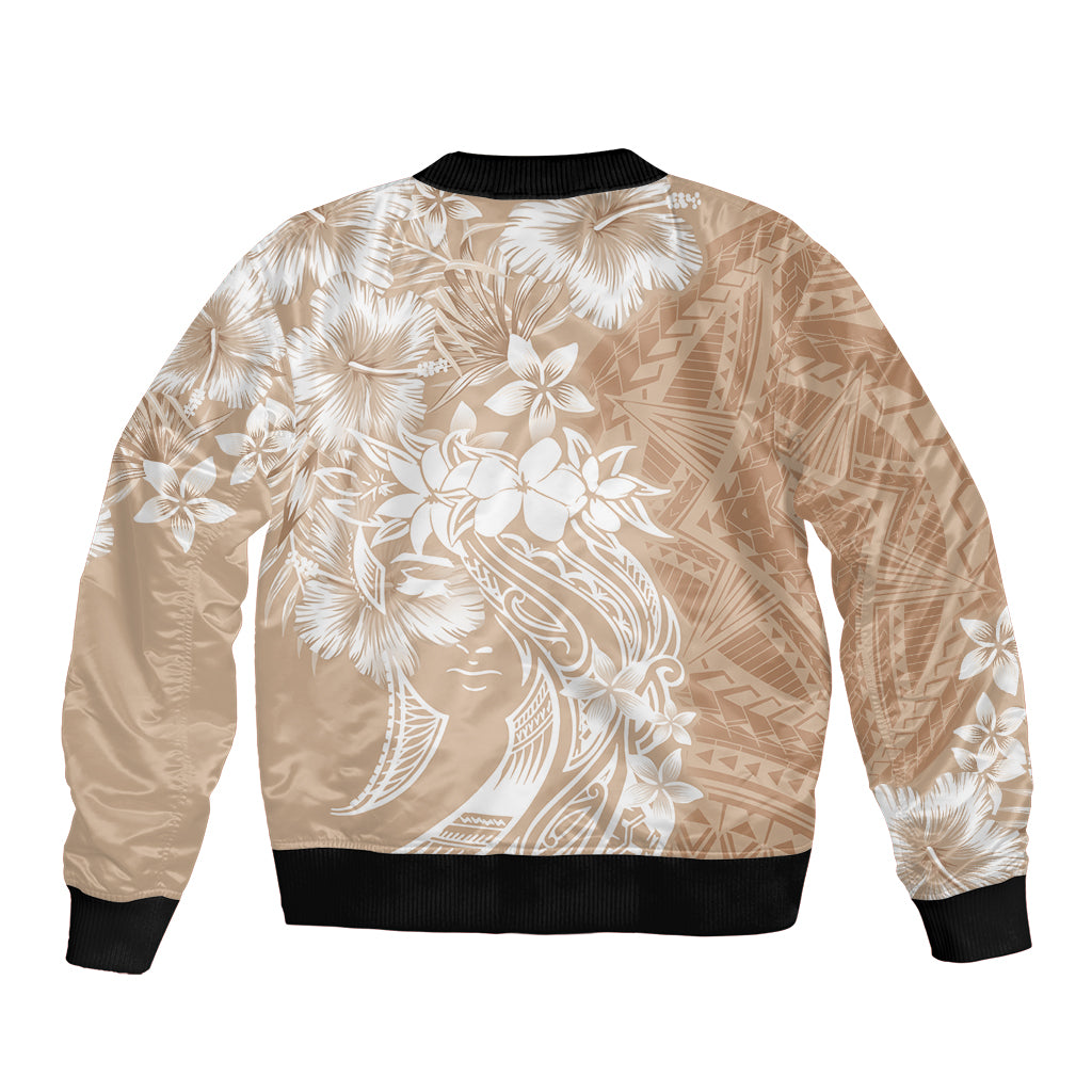 Polynesian Women's Day Bomber Jacket Plumeria Passion - Beige LT7 - Polynesian Pride