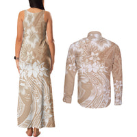 Polynesian Women's Day Couples Matching Tank Maxi Dress and Long Sleeve Button Shirt Plumeria Passion - Beige LT7 - Polynesian Pride