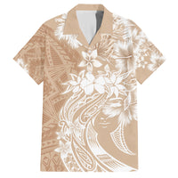 Polynesian Women's Day Family Matching Long Sleeve Bodycon Dress and Hawaiian Shirt Plumeria Passion - Beige LT7 Dad's Shirt - Short Sleeve Beige - Polynesian Pride