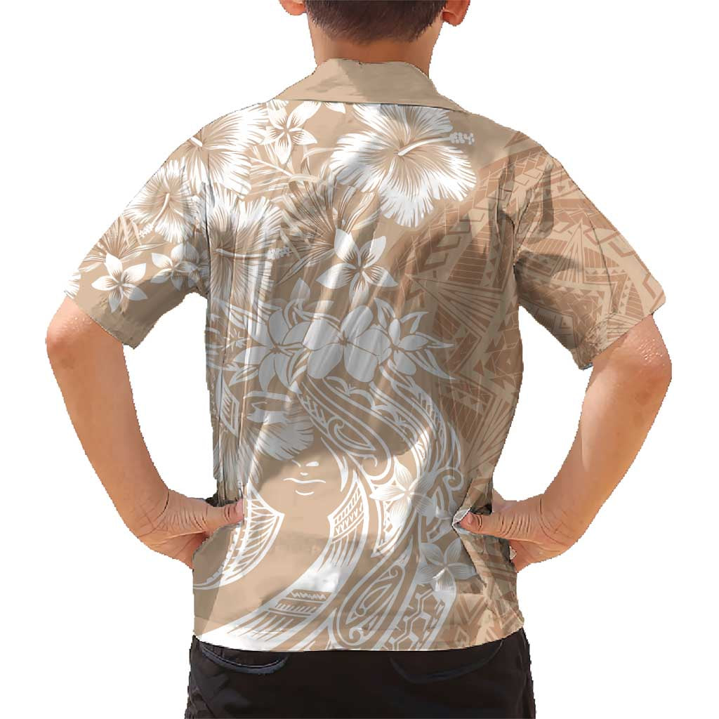 Polynesian Women's Day Family Matching Short Sleeve Bodycon Dress and Hawaiian Shirt Plumeria Passion - Beige LT7