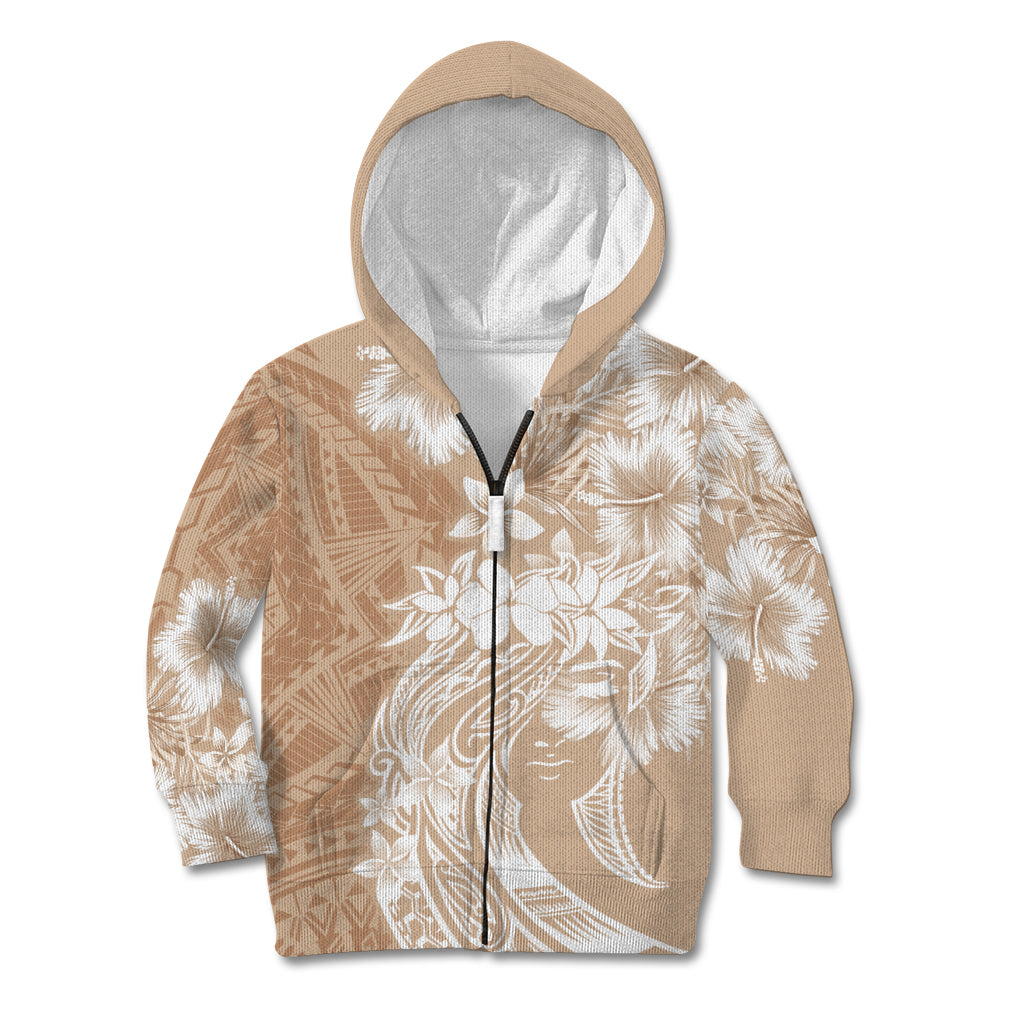 Polynesian Women's Day Kid Hoodie Plumeria Passion - Beige LT7 Zip Hoodie Beige - Polynesian Pride