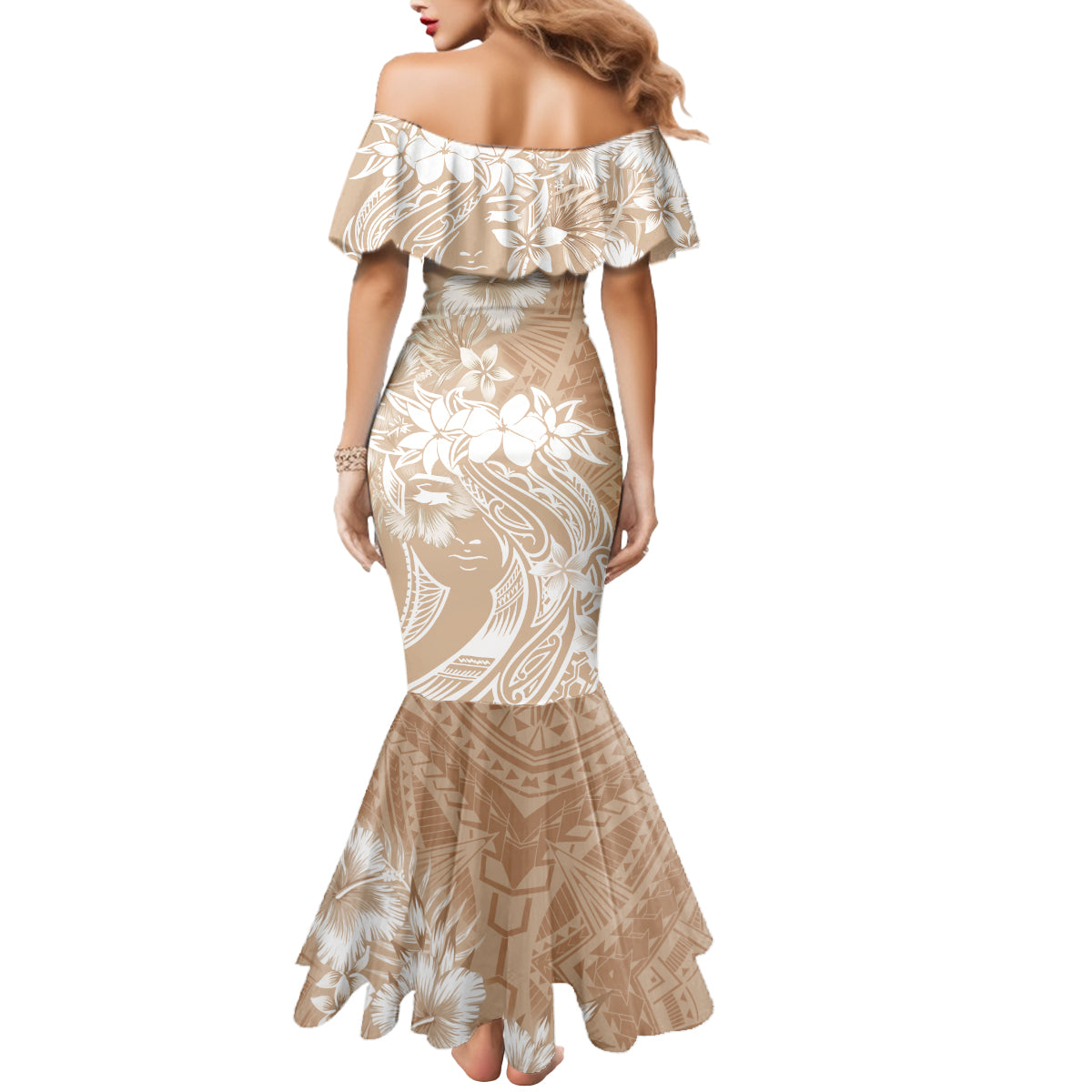 Polynesian Women's Day Mermaid Dress Plumeria Passion - Beige LT7 - Polynesian Pride