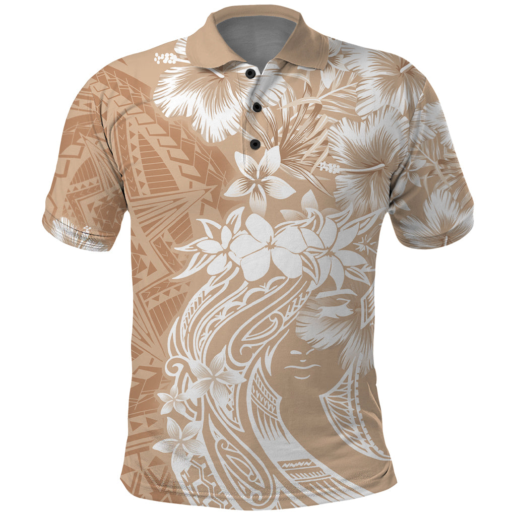 Polynesian Women's Day Polo Shirt Plumeria Passion - Beige LT7 Beige - Polynesian Pride