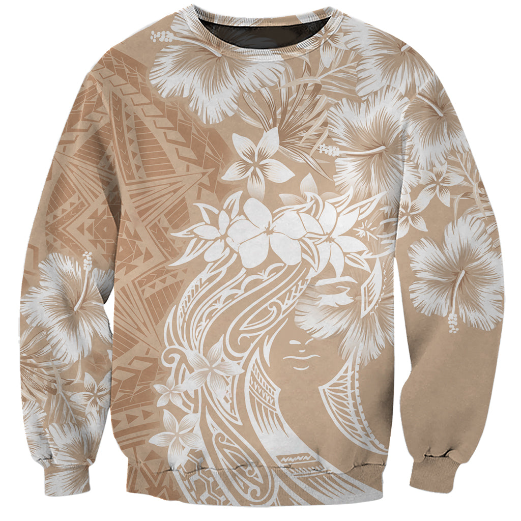 Polynesian Women's Day Sweatshirt Plumeria Passion - Beige LT7 Unisex Beige - Polynesian Pride