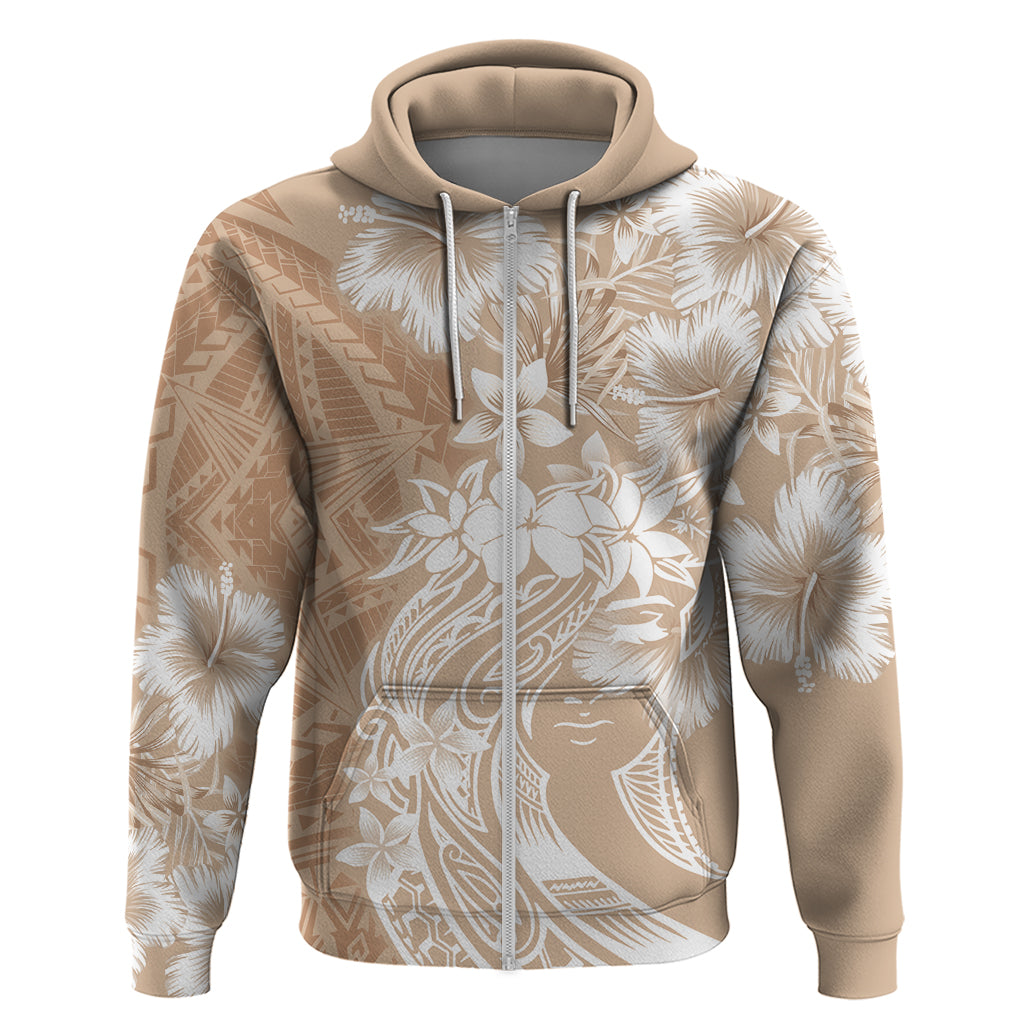 Polynesian Women's Day Zip Hoodie Plumeria Passion - Beige LT7 Zip Hoodie Beige - Polynesian Pride