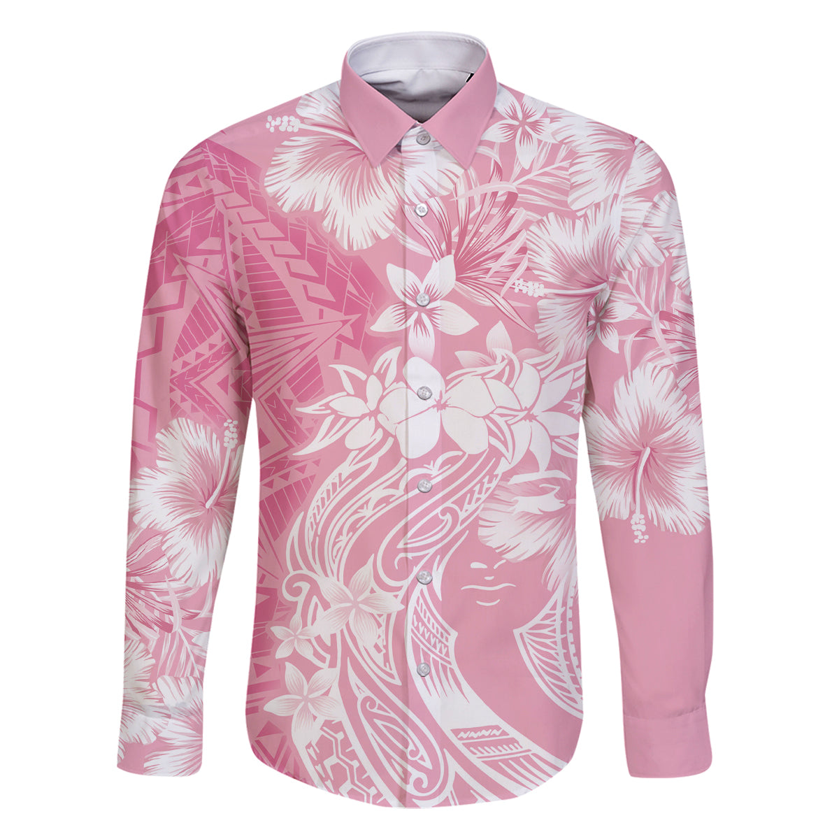 Polynesian Women's Day Family Matching Off Shoulder Short Dress and Hawaiian Shirt Plumeria Passion - Pink LT7 Dad's Shirt - Long Sleeve Pink - Polynesian Pride