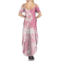 Polynesian Women's Day Family Matching Summer Maxi Dress and Hawaiian Shirt Plumeria Passion - Pink LT7 - Polynesian Pride