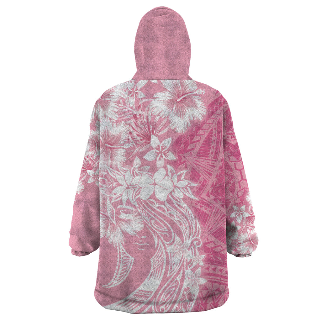 Polynesian Women's Day Wearable Blanket Hoodie Plumeria Passion - Pink LT7 - Polynesian Pride