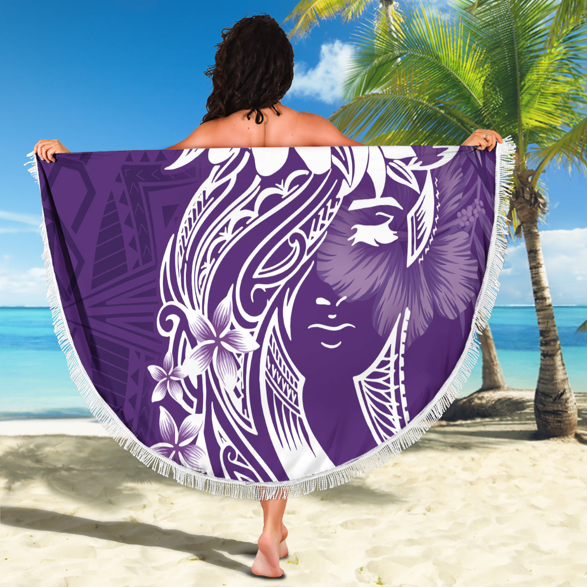 Polynesian Women's Day Beach Blanket Plumeria Passion - Purple LT7 - Polynesian Pride