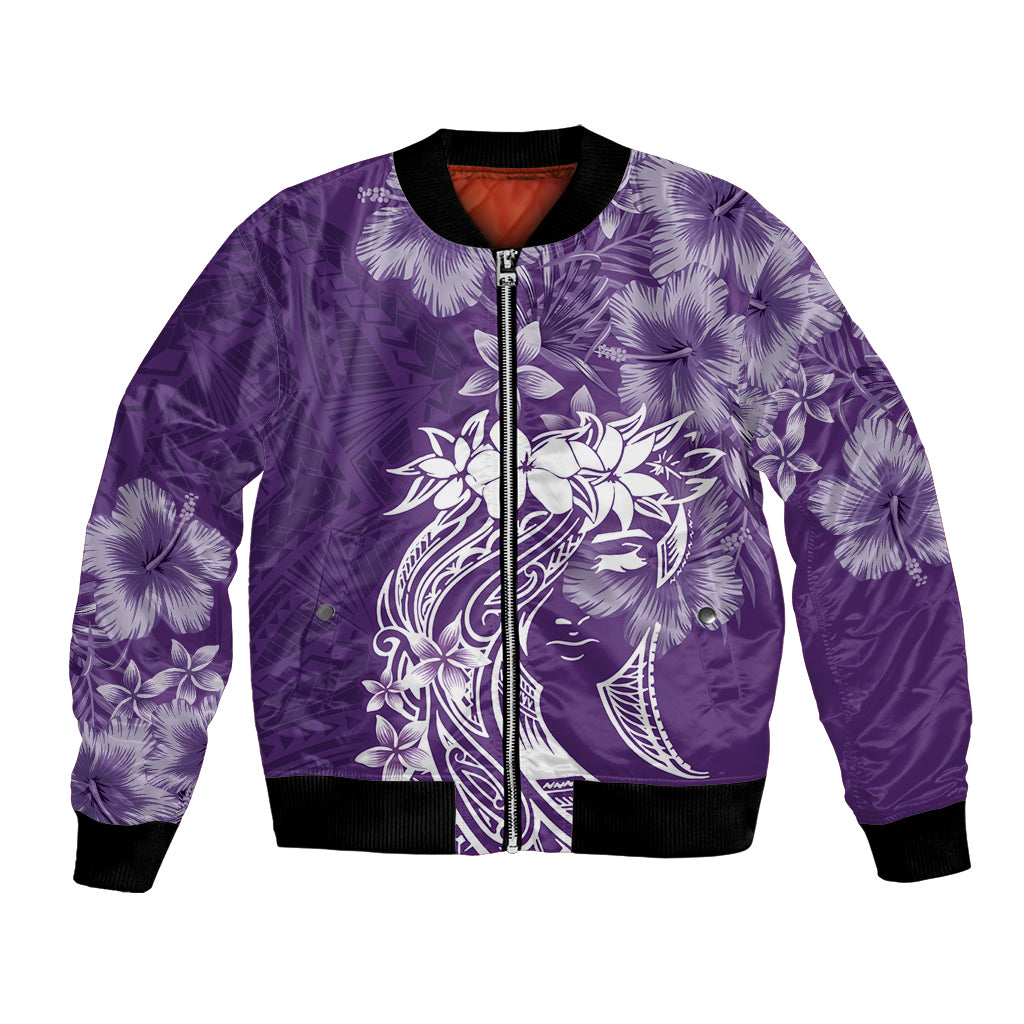 Polynesian Women's Day Bomber Jacket Plumeria Passion - Purple LT7 Unisex Purple - Polynesian Pride