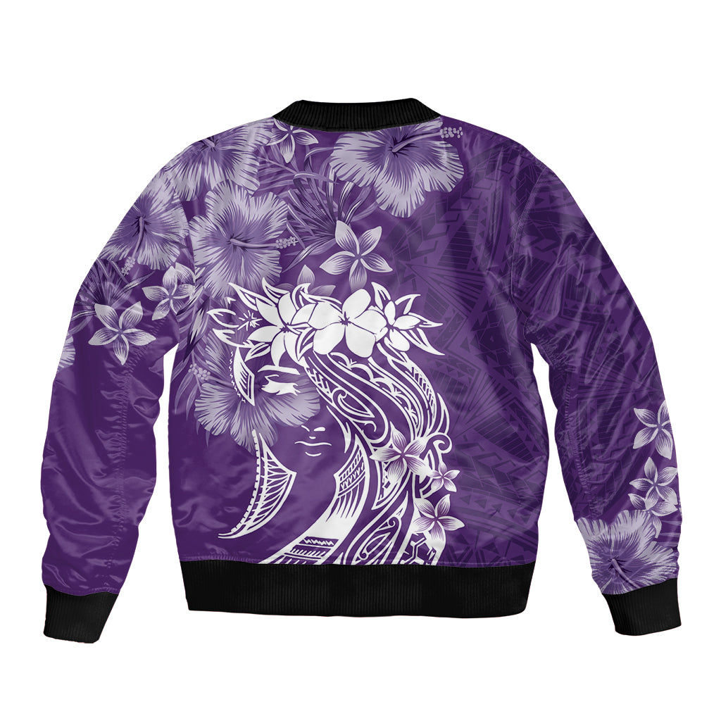 Polynesian Women's Day Bomber Jacket Plumeria Passion - Purple LT7 - Polynesian Pride