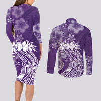 Polynesian Women's Day Couples Matching Long Sleeve Bodycon Dress and Long Sleeve Button Shirt Plumeria Passion - Purple LT7 - Polynesian Pride