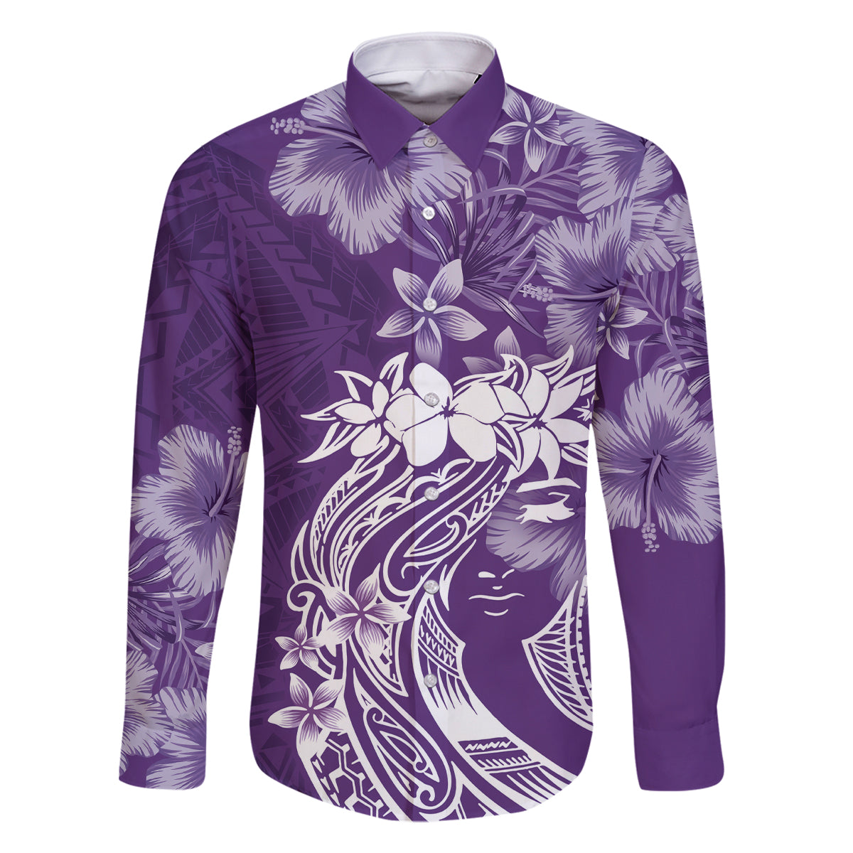 Polynesian Women's Day Family Matching Mermaid Dress and Hawaiian Shirt Plumeria Passion - Purple LT7 Dad's Shirt - Long Sleeve Purple - Polynesian Pride
