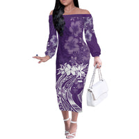 Polynesian Women's Day Family Matching Off Shoulder Long Sleeve Dress and Hawaiian Shirt Plumeria Passion - Purple LT7 Mom's Dress Purple - Polynesian Pride