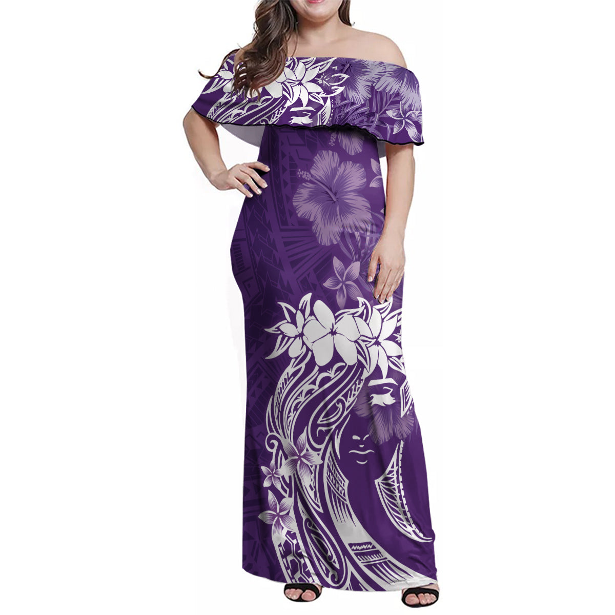 Polynesian Women's Day Family Matching Off Shoulder Maxi Dress and Haw