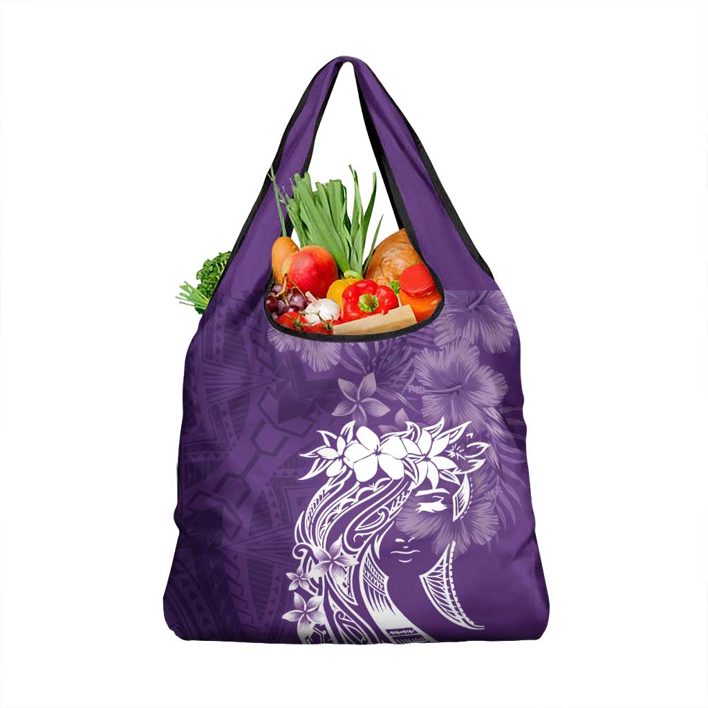 Polynesian Women's Day Grocery Bag Plumeria Passion - Purple