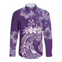 Polynesian Women's Day Long Sleeve Button Shirt Plumeria Passion - Purple LT7 Unisex Purple - Polynesian Pride