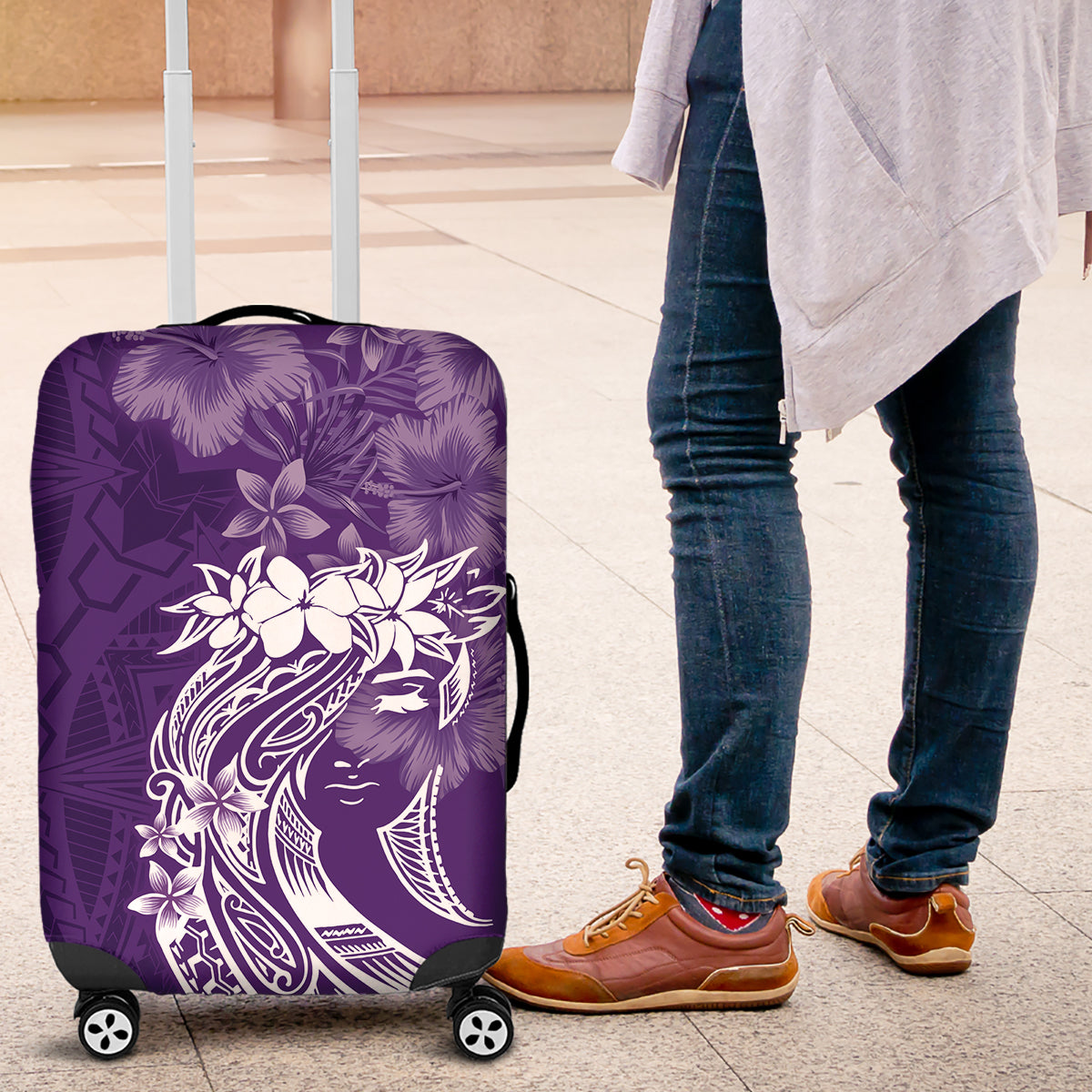 Polynesian Women's Day Luggage Cover Plumeria Passion - Purple LT7 Purple - Polynesian Pride