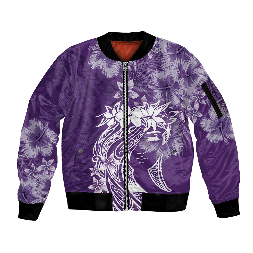 Polynesian Women's Day Sleeve Zip Bomber Jacket Plumeria Passion - Purple LT7 Unisex Purple - Polynesian Pride