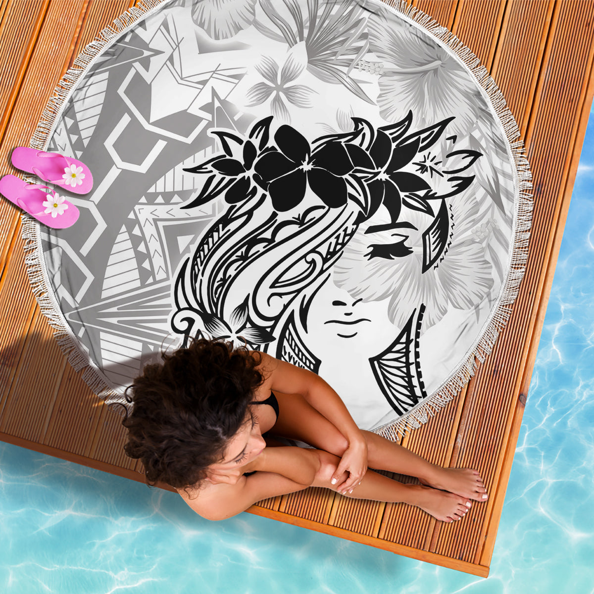 Polynesian Women's Day Beach Blanket Plumeria Passion - White LT7 - Polynesian Pride