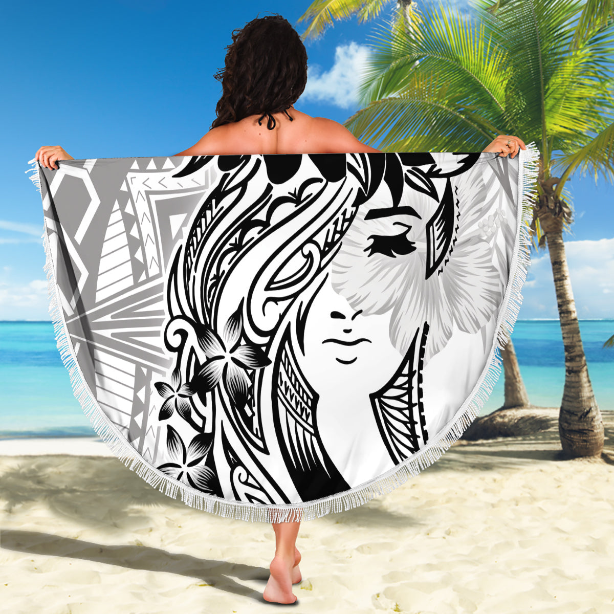 Polynesian Women's Day Beach Blanket Plumeria Passion - White LT7 - Polynesian Pride