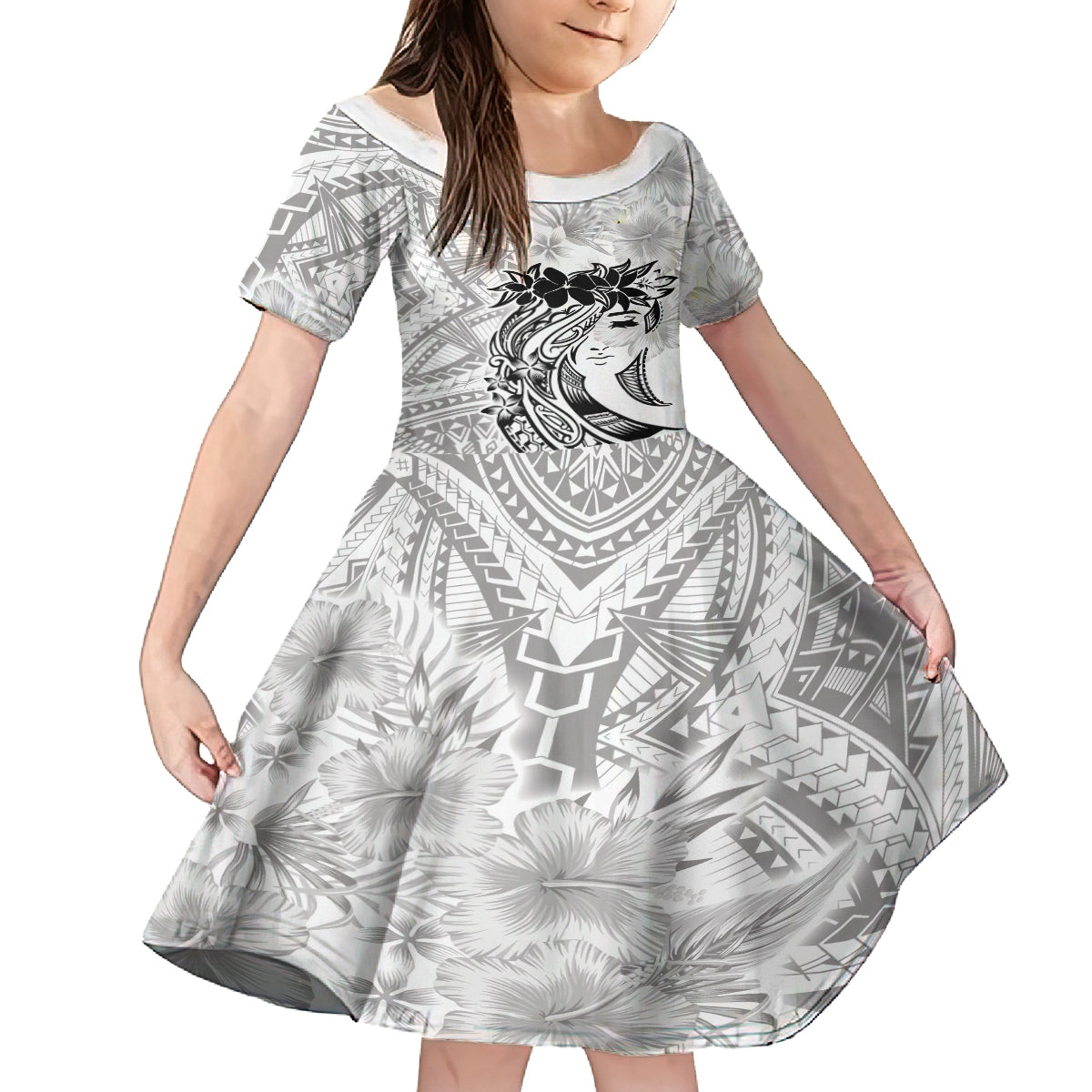 Polynesian Women's Day Kid Short Sleeve Dress Plumeria Passion - White LT7 KID White - Polynesian Pride