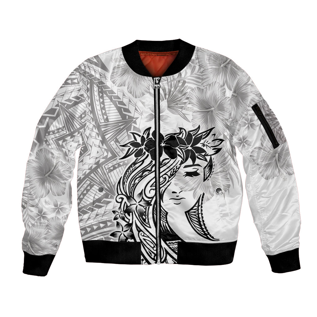 Polynesian Women's Day Sleeve Zip Bomber Jacket Plumeria Passion - White LT7 Unisex White - Polynesian Pride