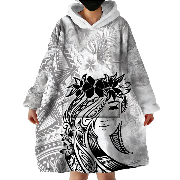Wallis And Futuna Wearable Blanket Hoodie Plumeria Flowers With Red Polynesian Pattern LT14 main image 0
