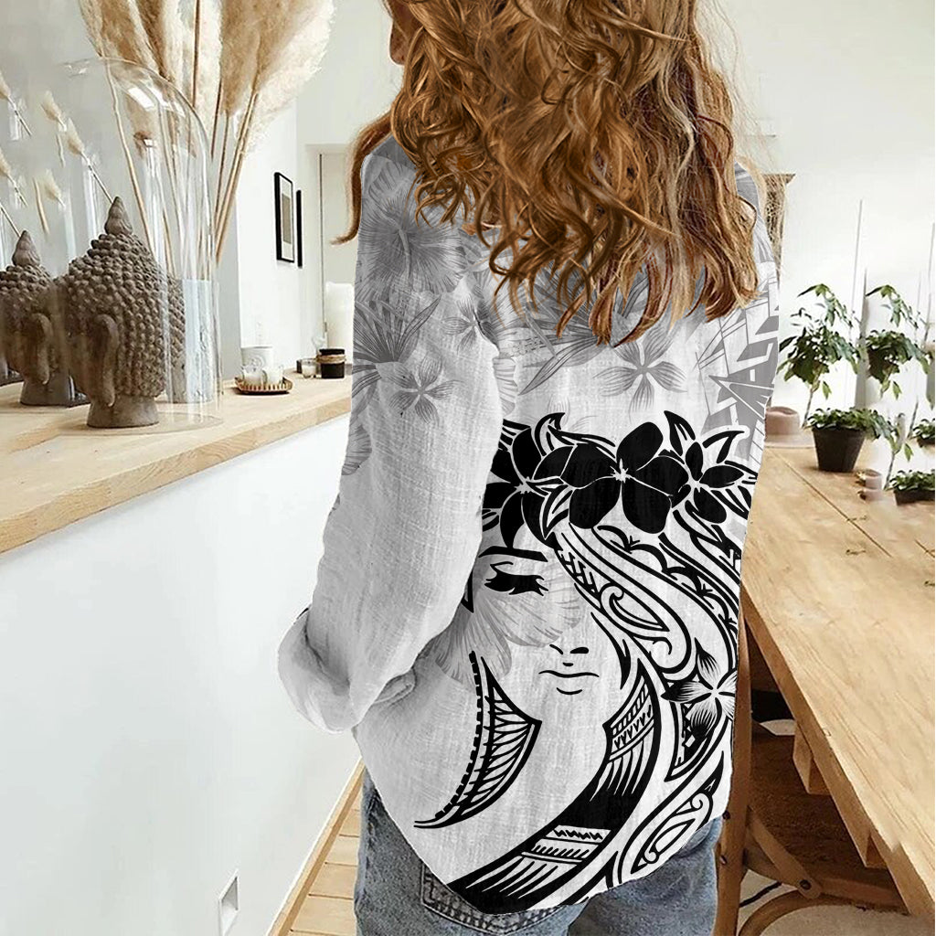 Polynesian Women's Day Women Casual Shirt Plumeria Passion - White LT7 - Polynesian Pride