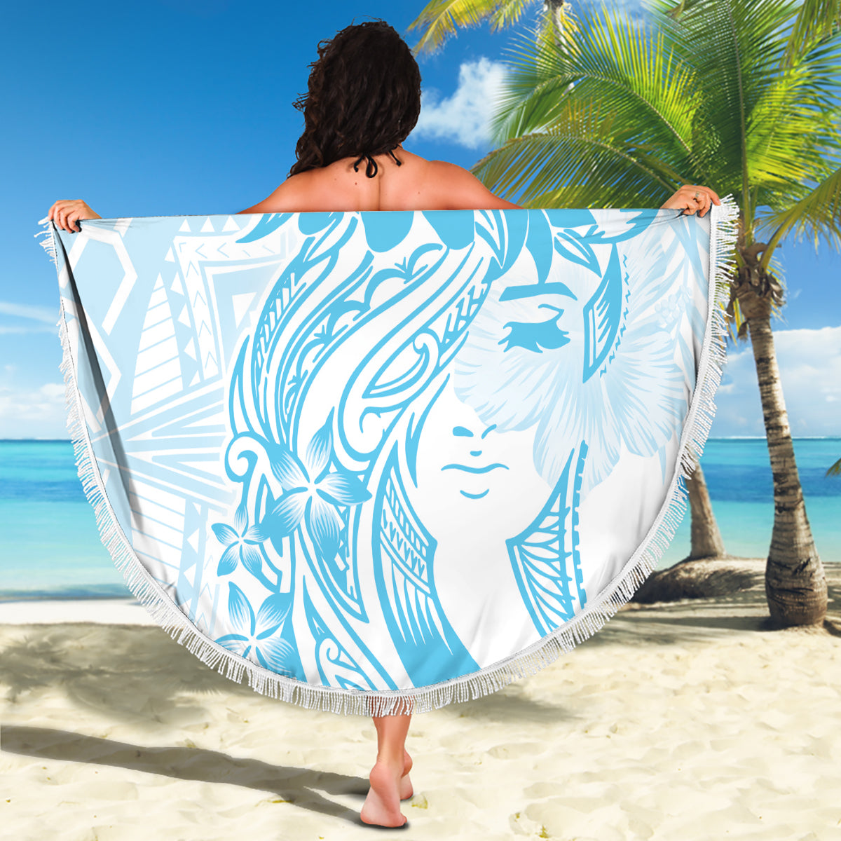Polynesian Women's Day Beach Blanket Plumeria Passion - Turquoise LT7 - Polynesian Pride