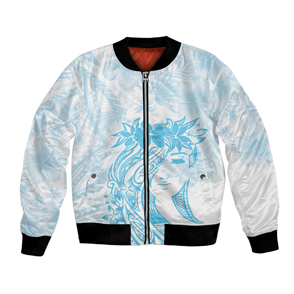 Polynesian Women's Day Bomber Jacket Plumeria Passion - Turquoise LT7 Unisex Turquoise - Polynesian Pride