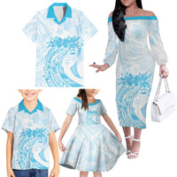 Polynesian Women's Day Family Matching Off Shoulder Long Sleeve Dress and Hawaiian Shirt Plumeria Passion - Turquoise LT7 - Polynesian Pride