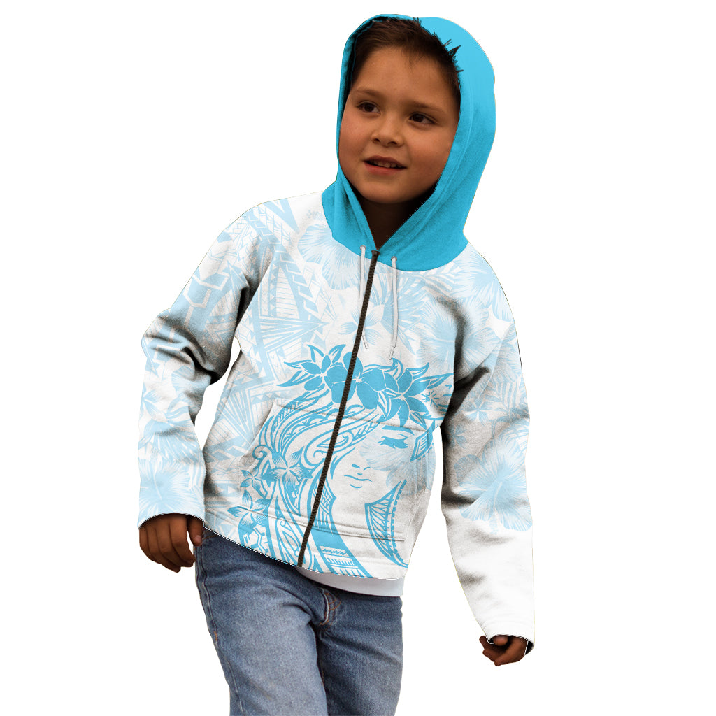 Polynesian Women's Day Kid Hoodie Plumeria Passion - Turquoise LT7 - Polynesian Pride