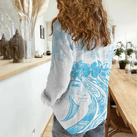 Polynesian Women's Day Women Casual Shirt Plumeria Passion - Turquoise LT7 - Polynesian Pride