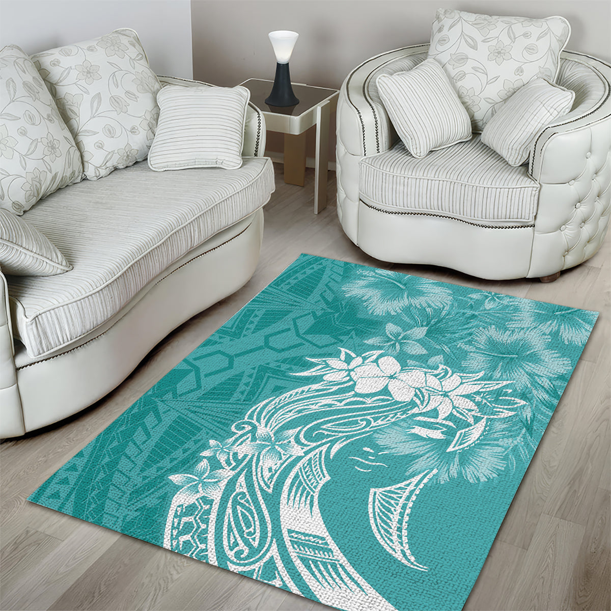Polynesian Women's Day Area Rug Plumeria Passion - Teal LT7 - Polynesian Pride