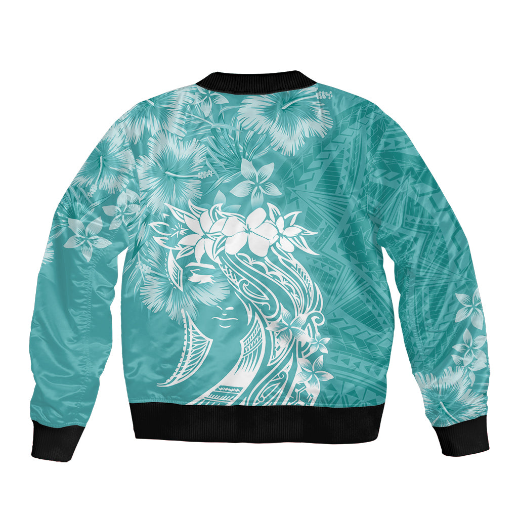 Polynesian Women's Day Bomber Jacket Plumeria Passion - Teal LT7 - Polynesian Pride