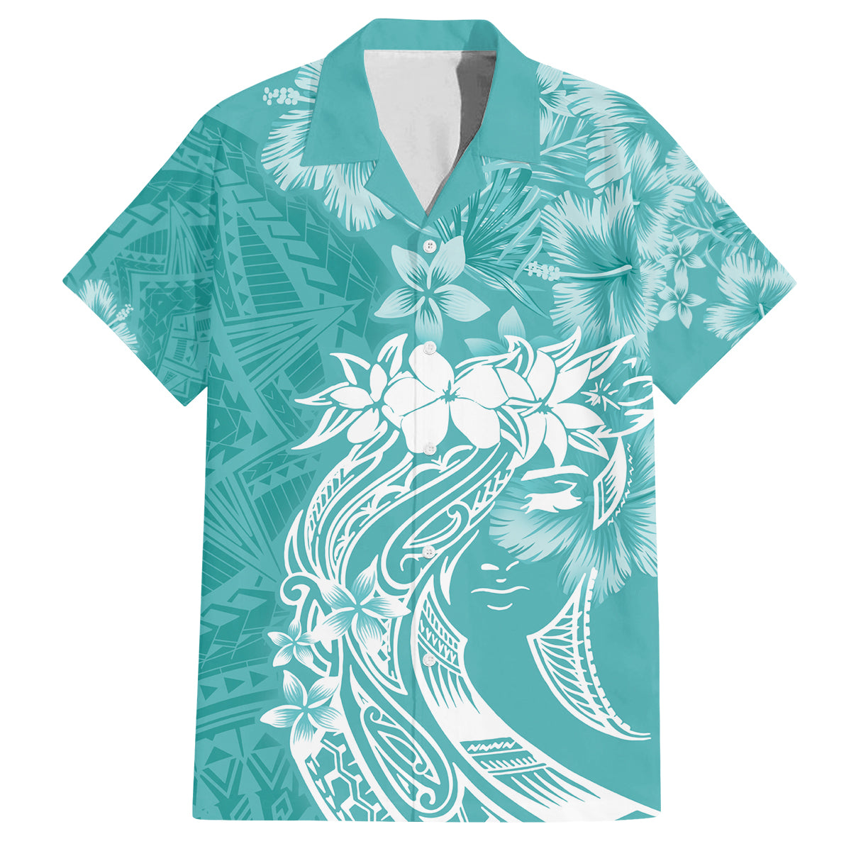 Polynesian Women's Day Family Matching Long Sleeve Bodycon Dress and Hawaiian Shirt Plumeria Passion - Teal LT7 Dad's Shirt - Short Sleeve Teal - Polynesian Pride